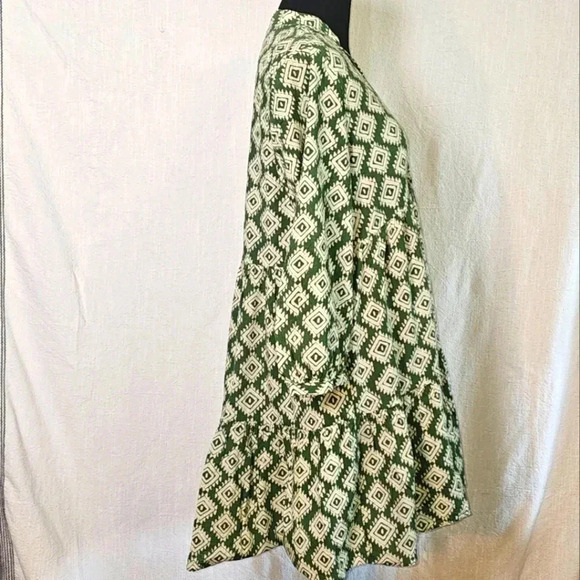 Zara Cadie Geometric Green Mini Smock Dress Boho, Cottagecore SZ Small - Picture 5 of 13